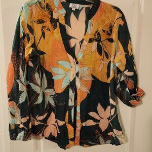 Boutique Chic Connections XL Women's Vneck popover 100% cotton blouse